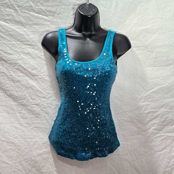 Vintage y2k Blue sequin express mermaid whimsical tank top - Picture 3 of 4